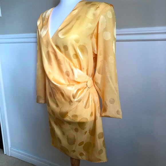 Vintage By Night 1980’s/90’s Bright Yellow Evening Gown w/ Shoulder Pads - Picture 3 of 15